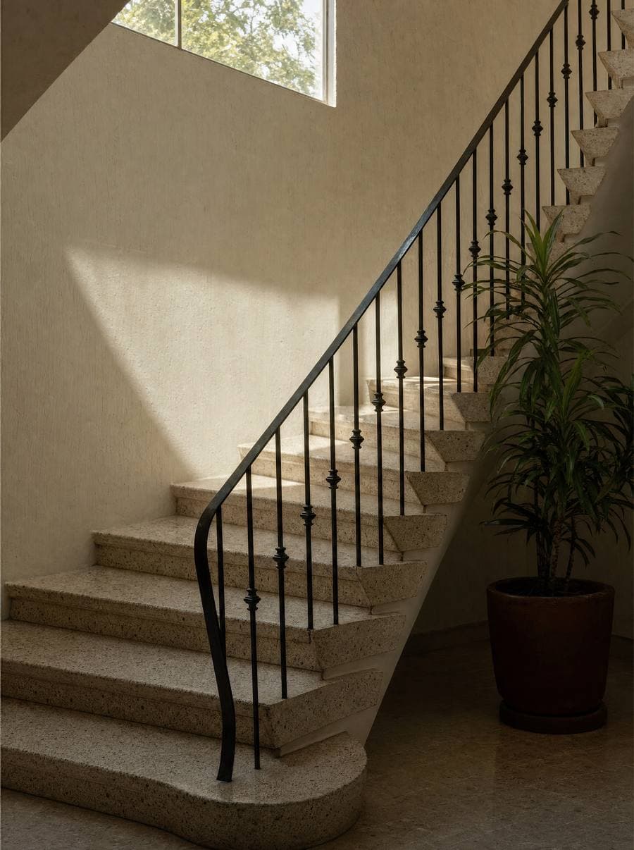 Escalera de granito y herrería, detalles de una casa tapatía